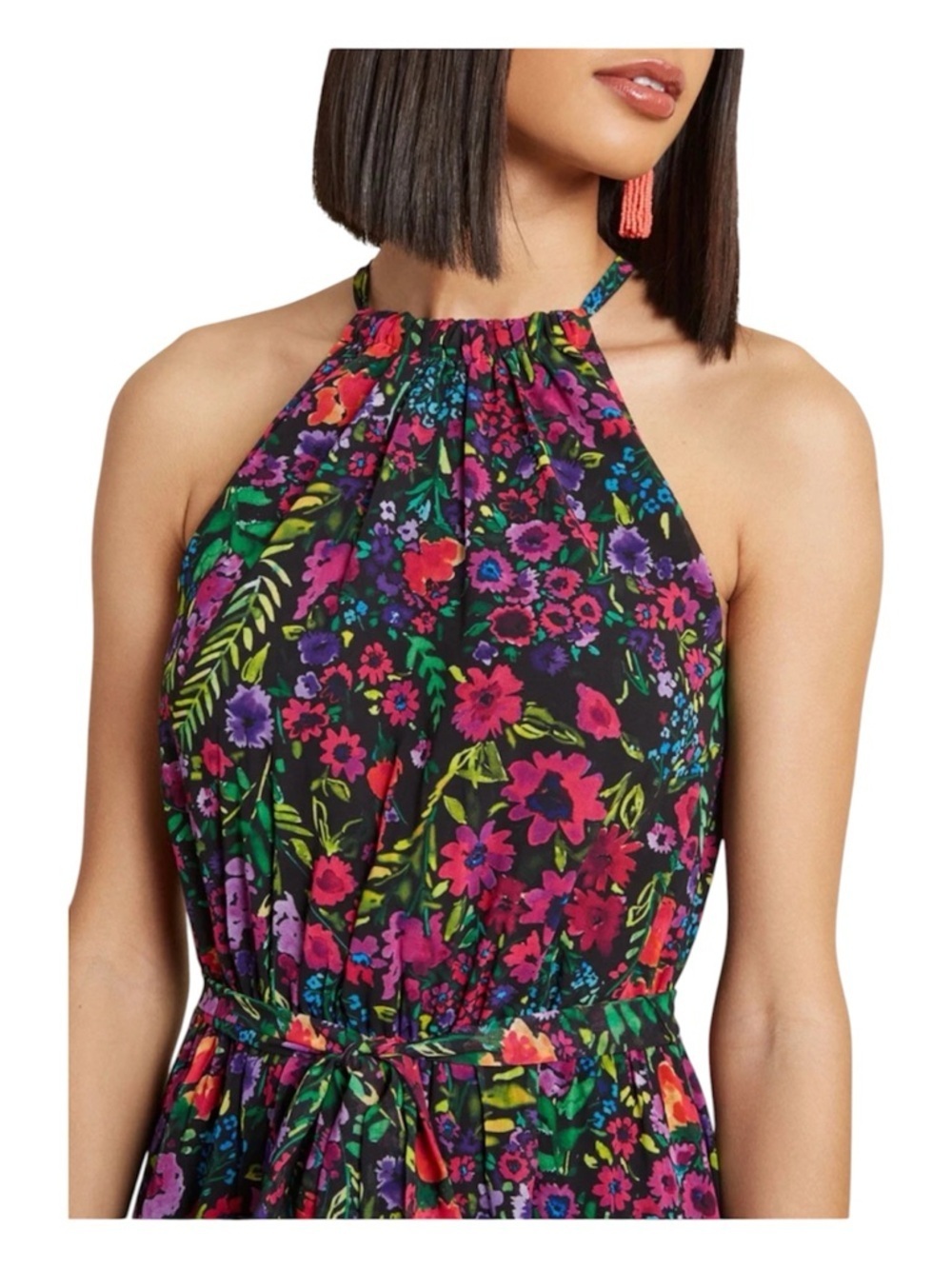 ModCloth Illuminated Elegance Vibrant Floral Halter Maxi Dress Size S